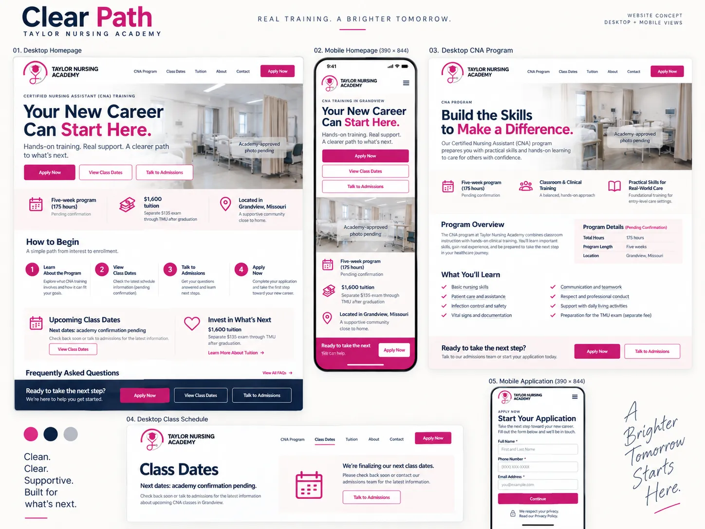 Clear Path exploratory desktop and mobile concept board